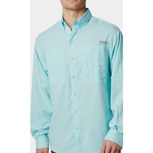 Men's Columbia Tamiami Long-Sleeve Button-Down Shirt size XS Polyester Aqua Bue